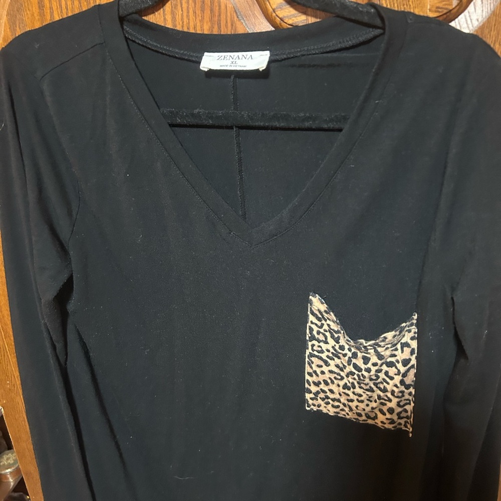 Zenana Outfitters Black Long Sleeve with Leopard Accent